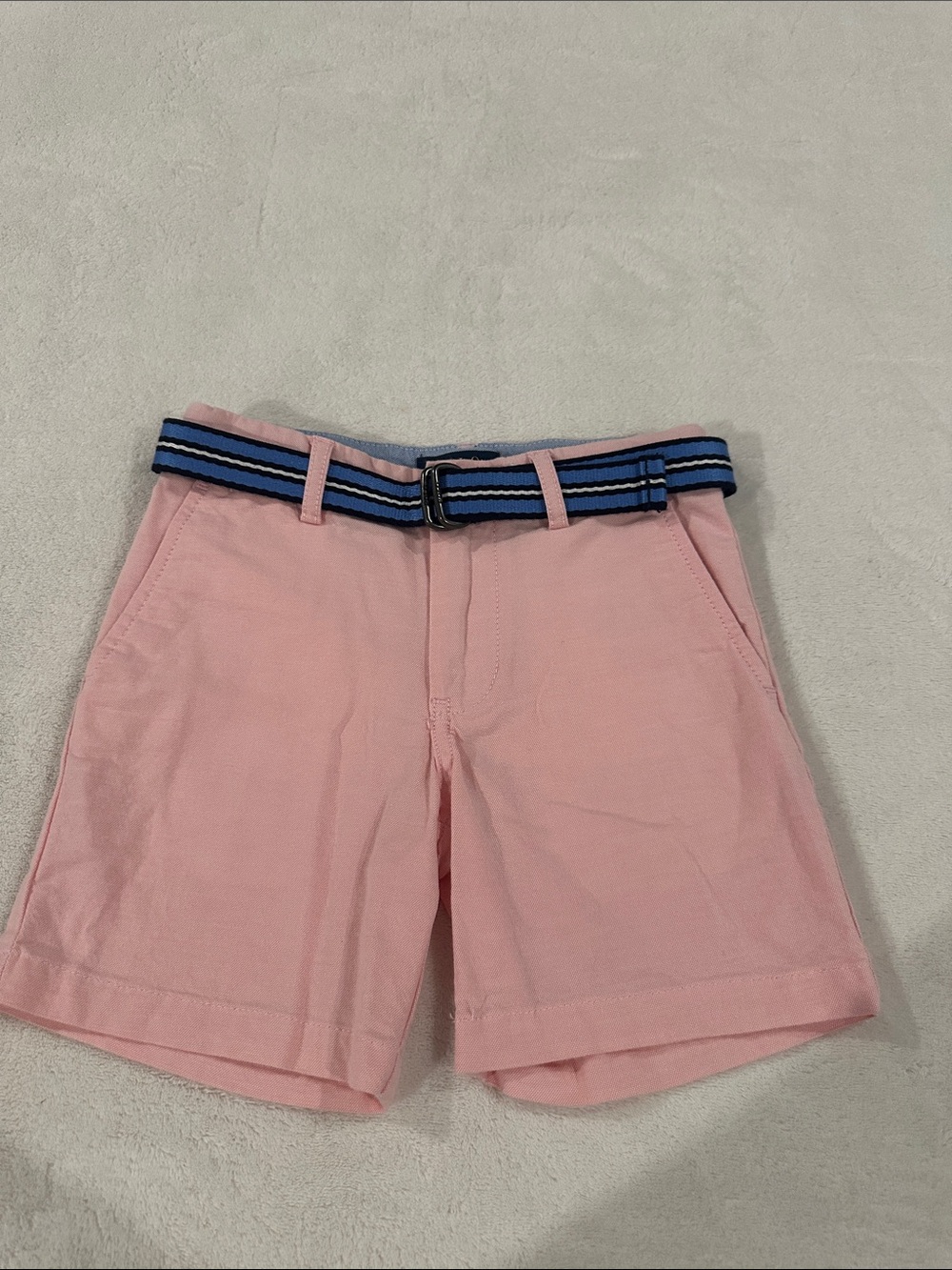 Polo by Ralph Lauren Pink Cotton Bermuda Shorts with Blue Striped Belt